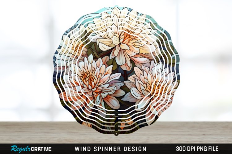 Stained Glass Chrysanthemum Flowers Wind Spinner Sublimation example image 1