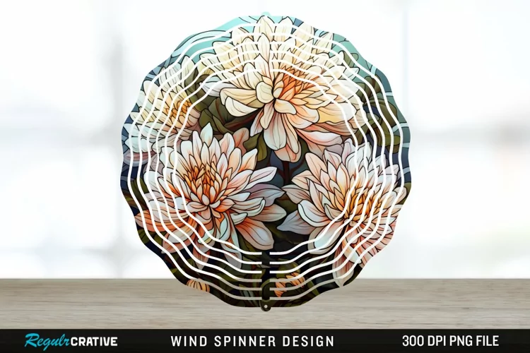 Stained Glass Chrysanthemum Flowers Wind Spinner Sublimation