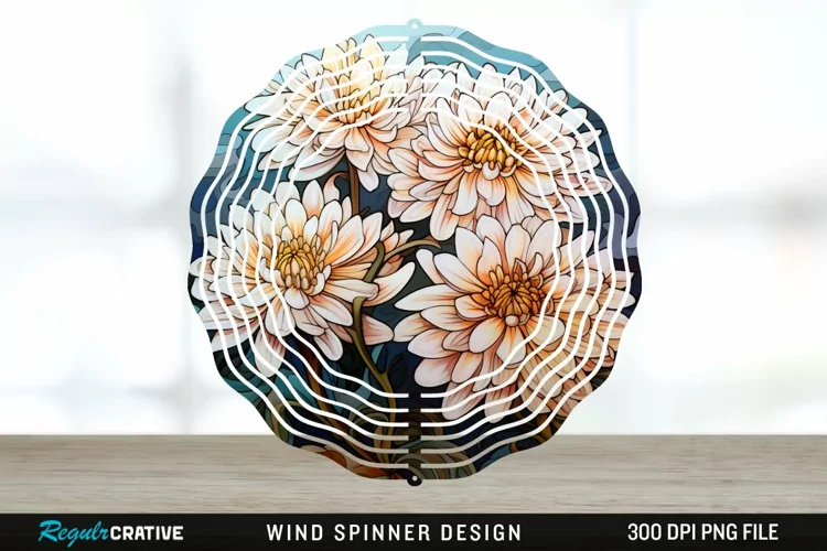 Stained Glass Chrysanthemum Flowers Wind Spinner Sublimation