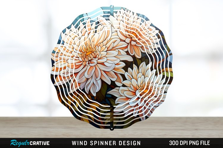 Stained Glass Chrysanthemum Flowers Wind Spinner Sublimation example image 1