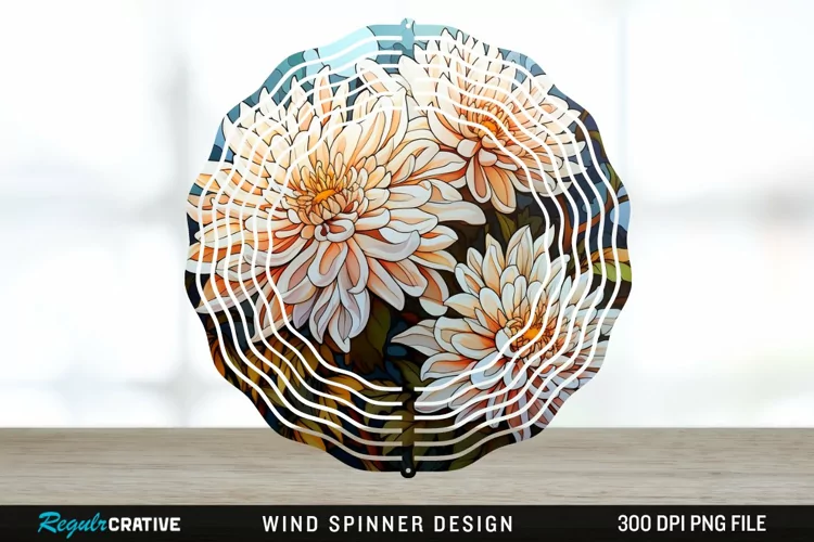 Stained Glass Chrysanthemum Flowers Wind Spinner Sublimation