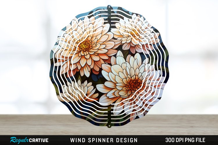 Stained Glass Chrysanthemum Flowers Wind Spinner Sublimation example image 1