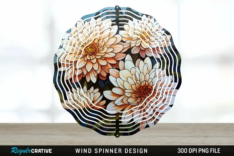 Stained Glass Chrysanthemum Flowers Wind Spinner Sublimation