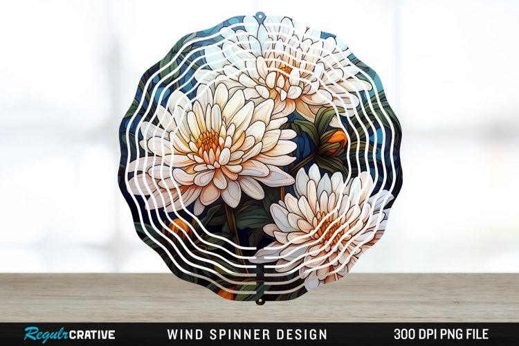 Stained Glass Chrysanthemum Flowers Wind Spinner Sublimation example image 1