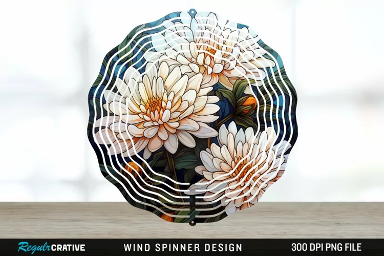 Stained Glass Chrysanthemum Flowers Wind Spinner Sublimation