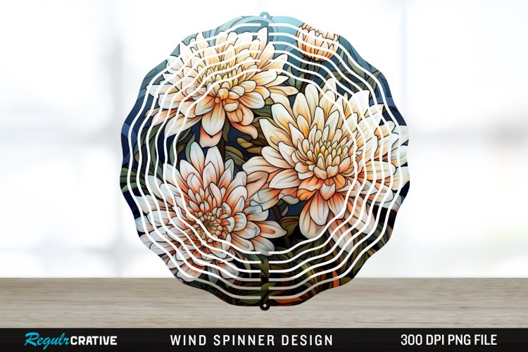 Stained Glass Chrysanthemum Flowers Wind Spinner Sublimation example image 1