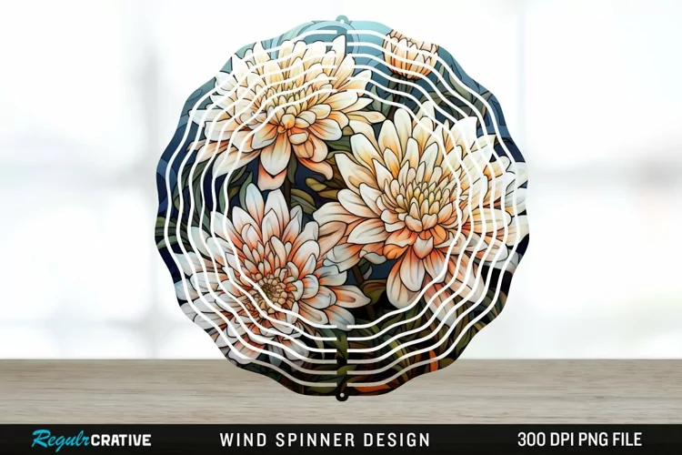 Stained Glass Chrysanthemum Flowers Wind Spinner Sublimation