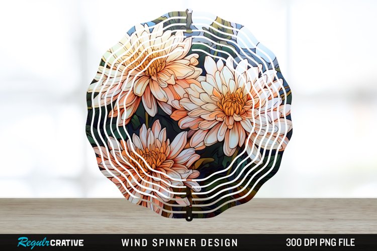 Stained Glass Chrysanthemum Flowers Wind Spinner Sublimation example image 1
