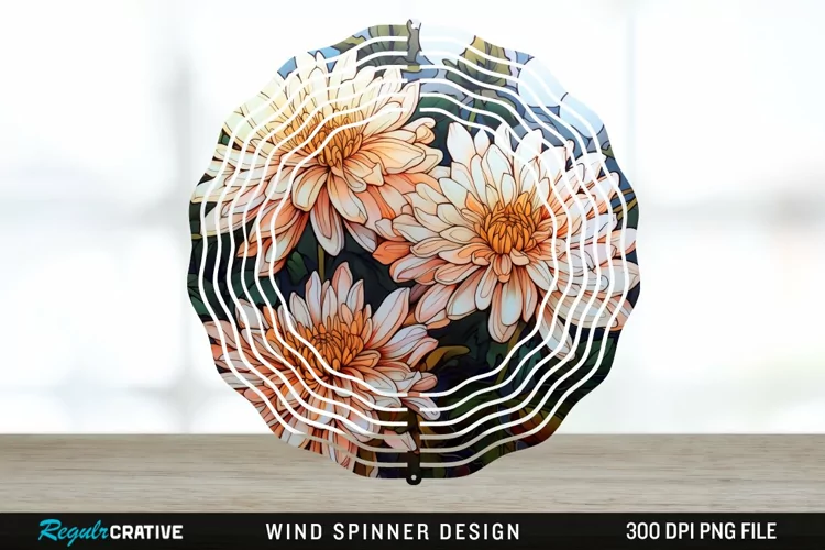 Stained Glass Chrysanthemum Flowers Wind Spinner Sublimation
