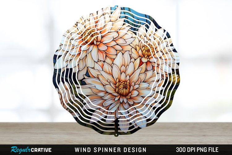 Stained Glass Chrysanthemum Flowers Wind Spinner Sublimation example image 1