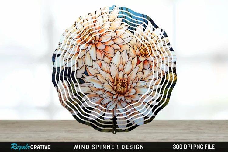 Stained Glass Chrysanthemum Flowers Wind Spinner Sublimation