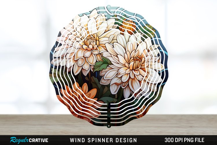 Stained Glass Chrysanthemum Flowers Wind Spinner Sublimation example image 1
