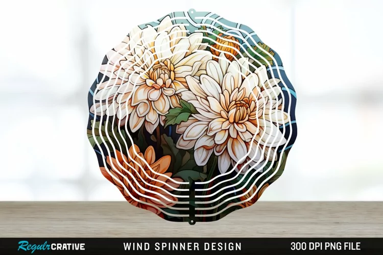 Stained Glass Chrysanthemum Flowers Wind Spinner Sublimation