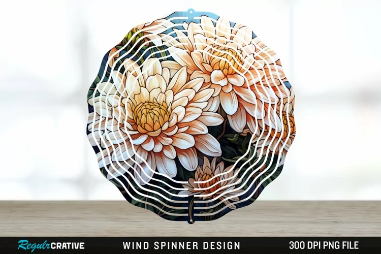 Stained Glass Chrysanthemum Flowers Wind Spinner Sublimation