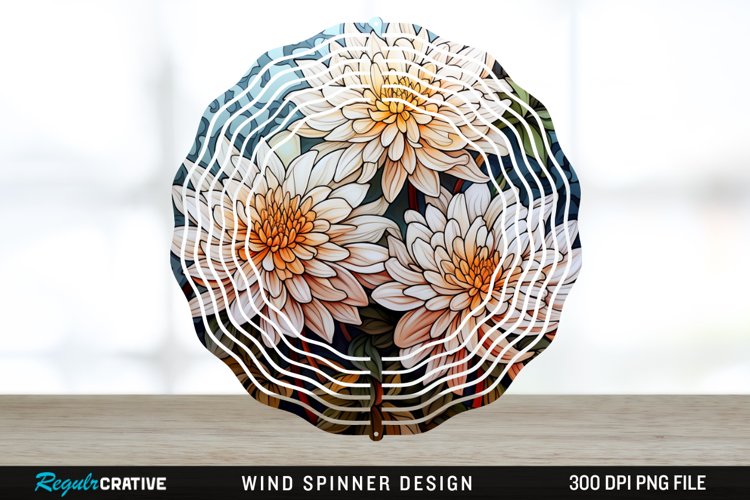 Stained Glass Chrysanthemum Flowers Wind Spinner Sublimation example image 1