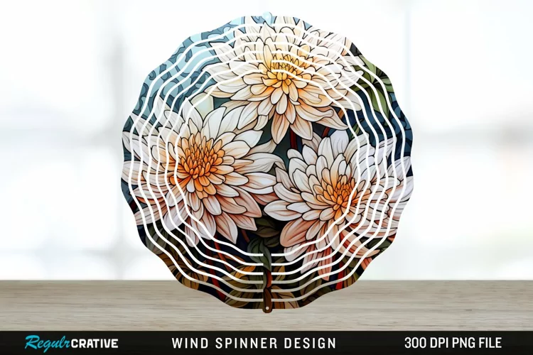 Stained Glass Chrysanthemum Flowers Wind Spinner Sublimation