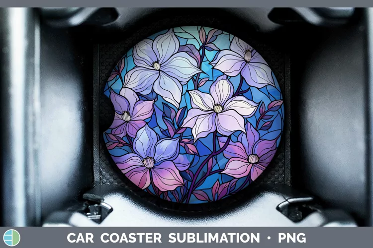 Stained Glass Clematis Car Coaster Sublimation Coaster Desig