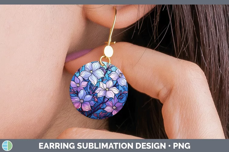 Stained Glass Clematis Round Earrings Sublimation Earrings D