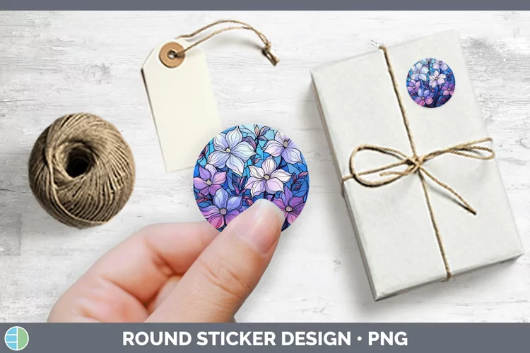 Stained Glass Clematis Stickers | Round Labels Designs