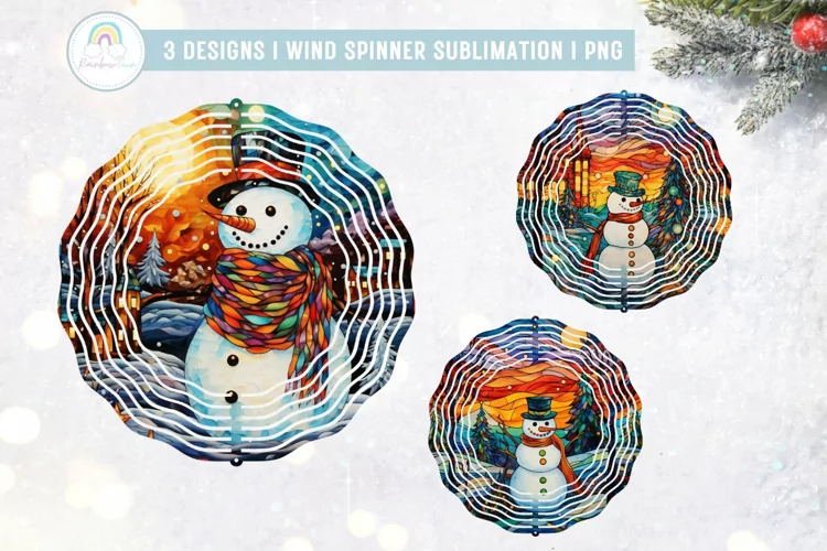Stained Glass Christmas Snowman Wind Spinner Sublimation