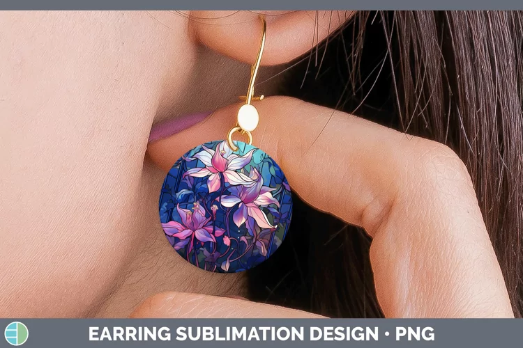 Stained Glass Columbine Round Earrings Sublimation Earrings