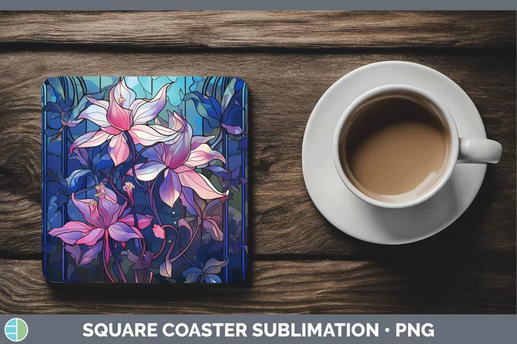 Stained Glass Columbine Square Coaster Sublimation Coaster D