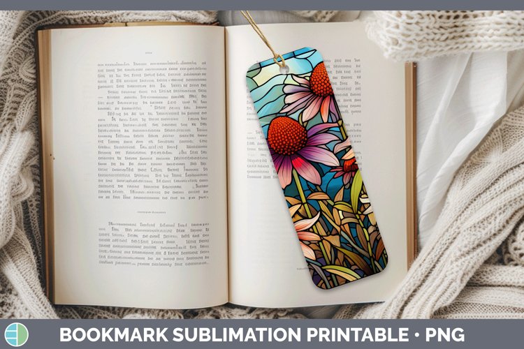 Stained Glass Coneflower Bookmark Sublimation Printable Desi