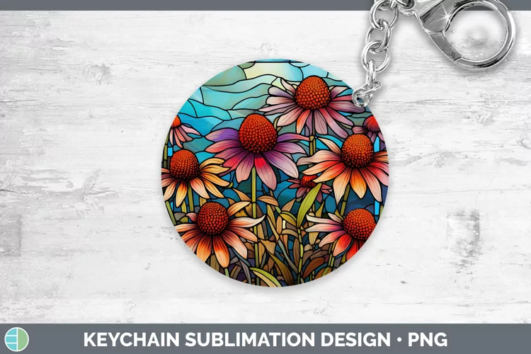 Stained Glass Coneflower Keychain Sublimation Keyring Design
