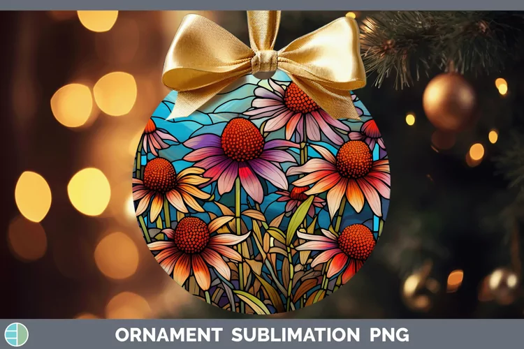 Stained Glass Coneflower Ornament Sublimation Bauble Designs
