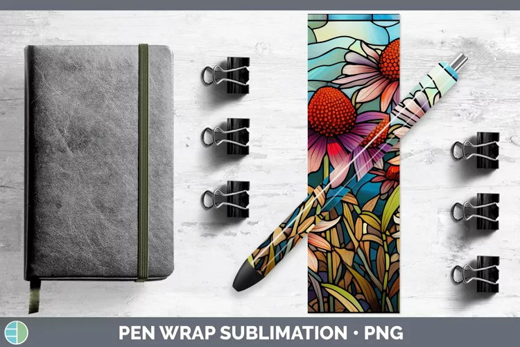 Stained Glass Coneflower Pen Wrap Sublimation Epoxy Pen Desi