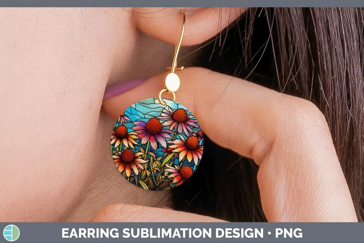 Stained Glass Coneflower Round Earrings Sublimation Earrings
