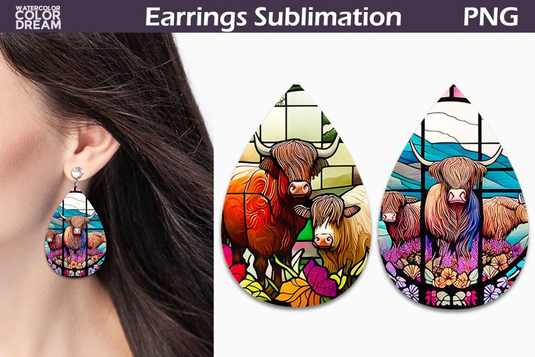 Cow Stained Glass Teardrop Earrings | Abstraction Earrings