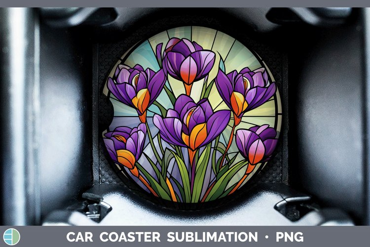 Stained Glass Crocus Car Coaster Sublimation Coaster Designs