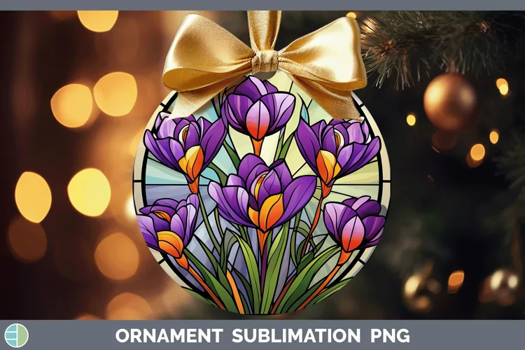 Stained Glass Crocus Ornament Sublimation Bauble Designs
