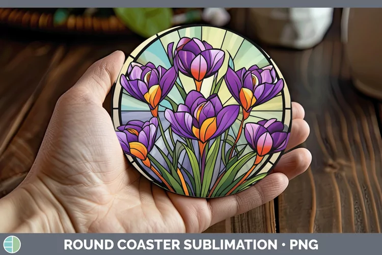 Stained Glass Crocus Round Coaster Sublimation Coaster Desig