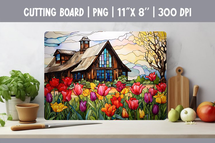 Stained Glass Farmhouse Kitchen Cutting Board Sublimation