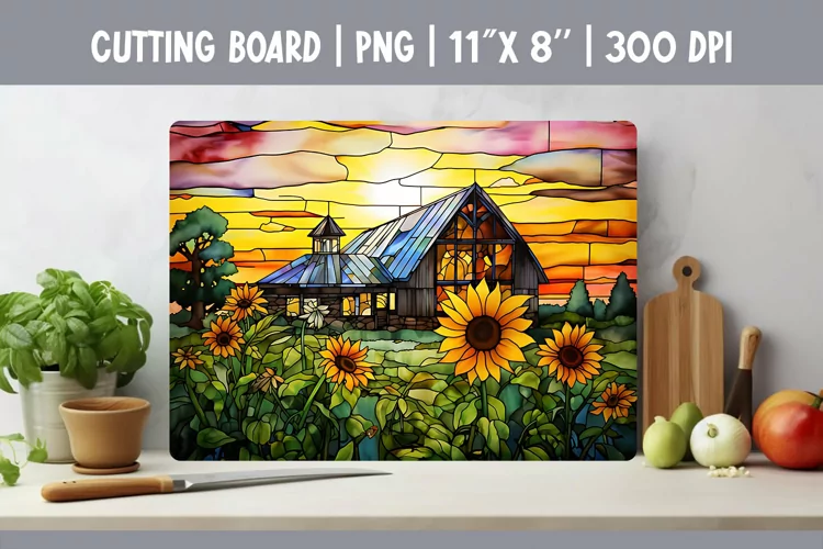 Stained Glass Farmhouse Kitchen Cutting Board Sublimation