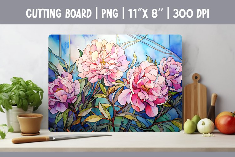 Stained Glass Flowers Kitchen Cutting Board Sublimation
