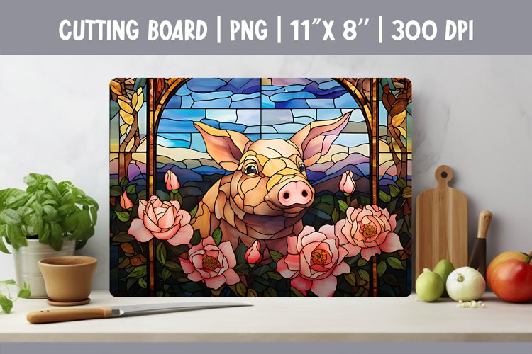 Stained Glass Pig Kitchen Cutting Board Sublimation Design