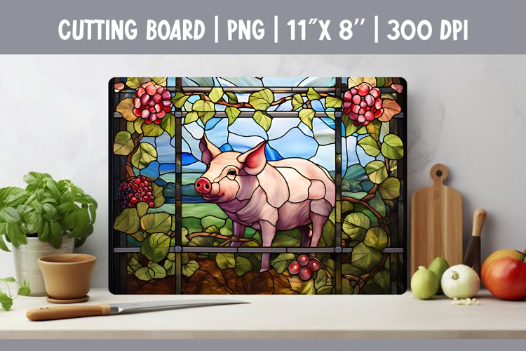 Stained Glass Pig Kitchen Cutting Board Sublimation Design