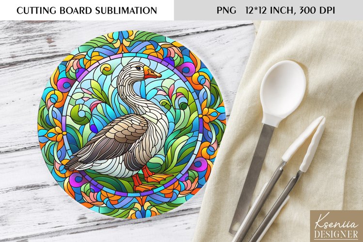 Stained Glass Goose | Round Cutting Board Sublimation example image 1