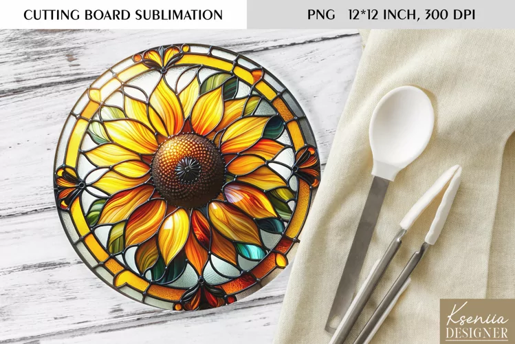 Flower Stained Glass| Round Cutting Board Sublimation