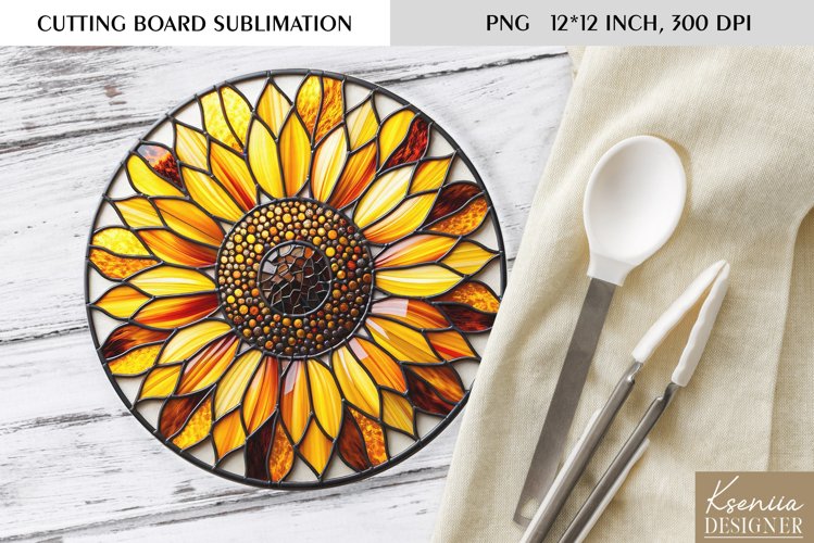 Flower Stained Glass| Round Cutting Board Sublimation example image 1
