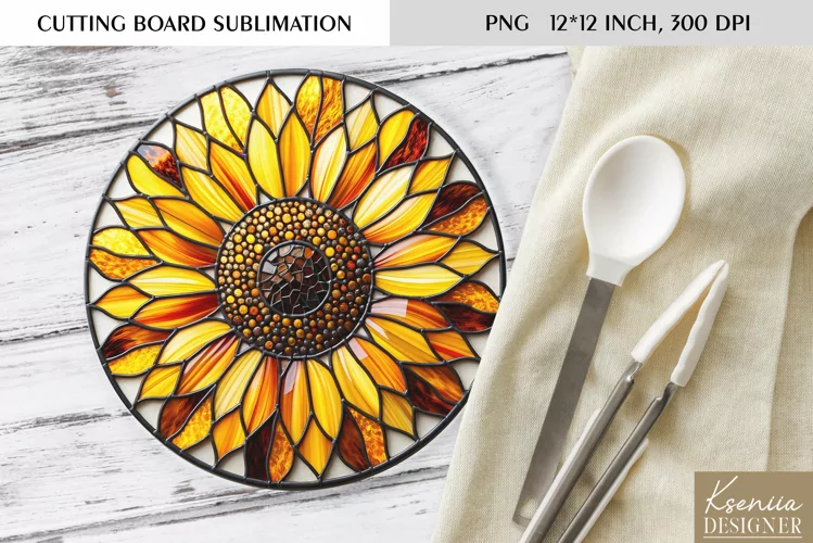 Flower Stained Glass| Round Cutting Board Sublimation