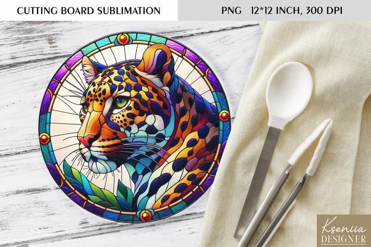 Leopard Stained Glass| Round Cutting Board Sublimation