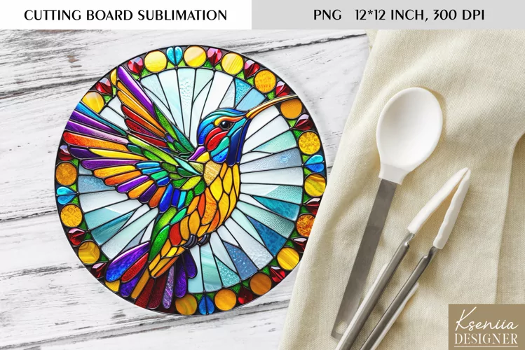 Stained Glass Bird| Round Cutting Board Sublimation