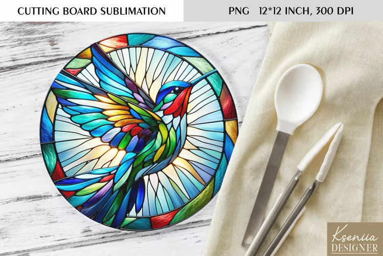 Stained Glass Bird| Round Cutting Board Sublimation