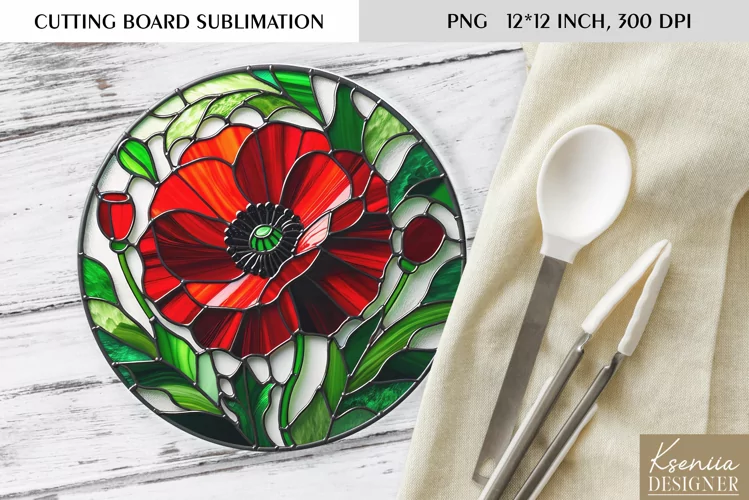 Flower Stained Glass| Round Cutting Board Sublimation