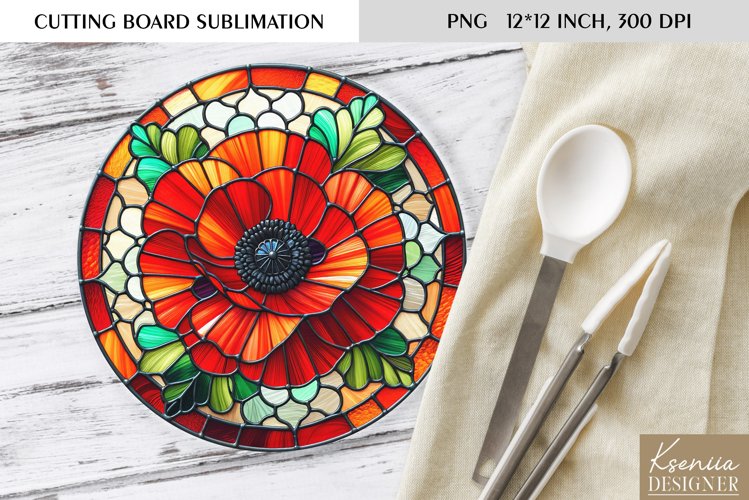 Flower Stained Glass| Round Cutting Board Sublimation example image 1