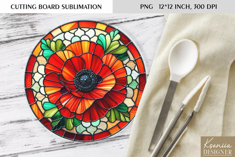 Flower Stained Glass| Round Cutting Board Sublimation